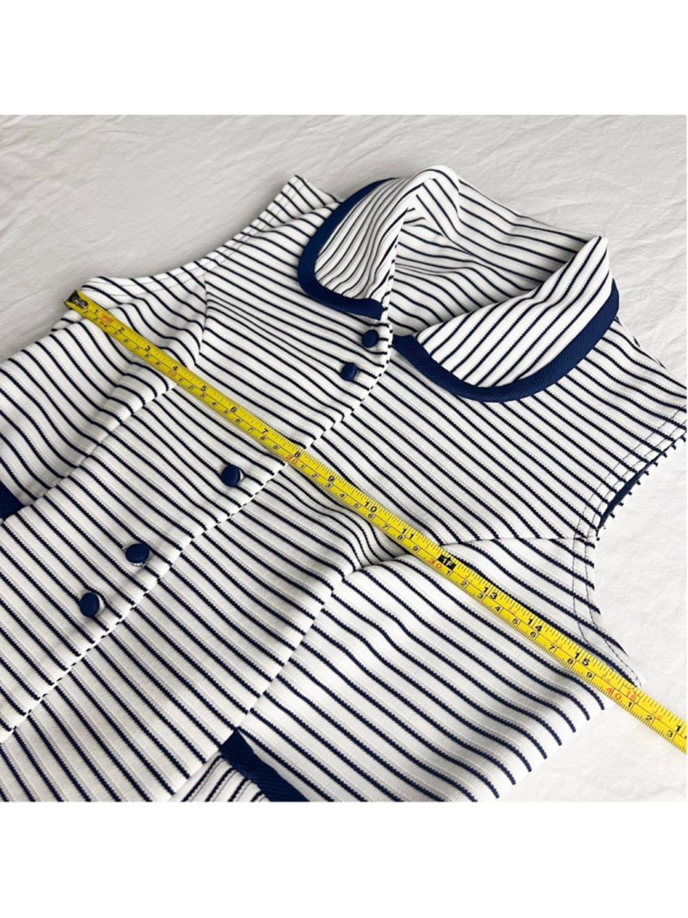 Vintage Navy White Striped Polo Dress Retro Mod Preppy Golf Tennis Nautical Sz S - Picture 3 of 9